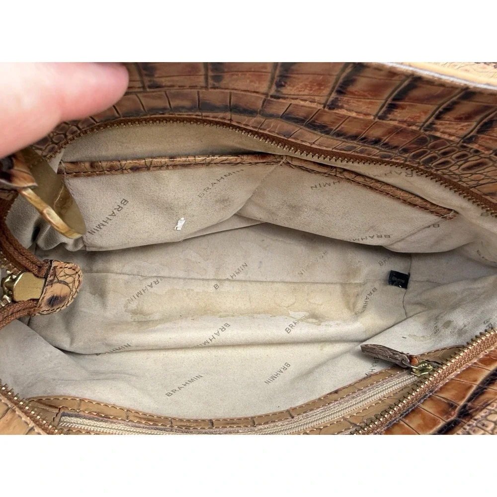 Vintage Brahmin Mini Elisa‎ Toasted Almond Tan Leather Satchel Handbag w Strap